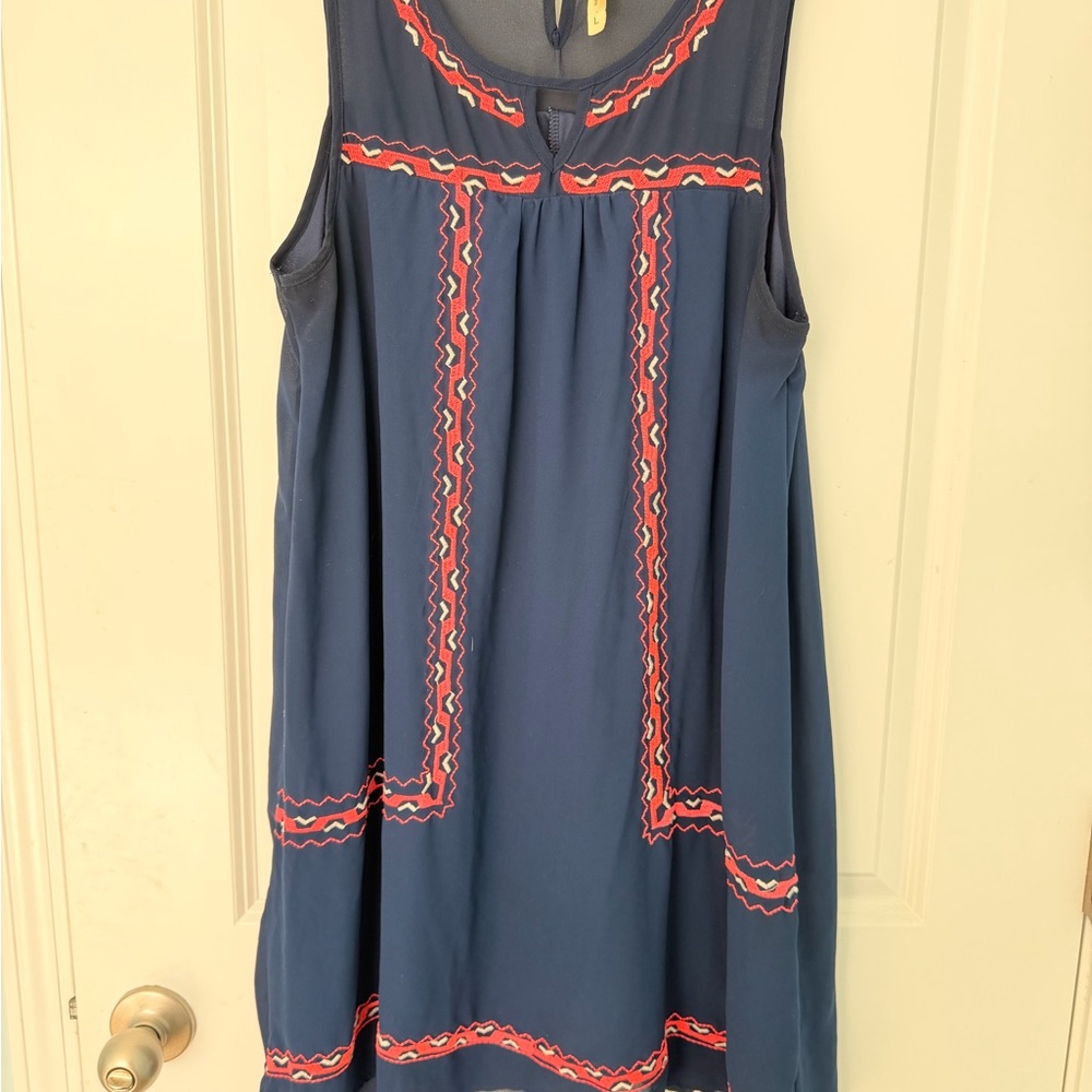 Jesse & J Blue Embroidered Boho Tunic Dress Large